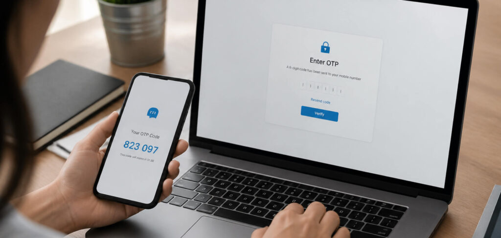 Checking a credit report online via a laptop and phone